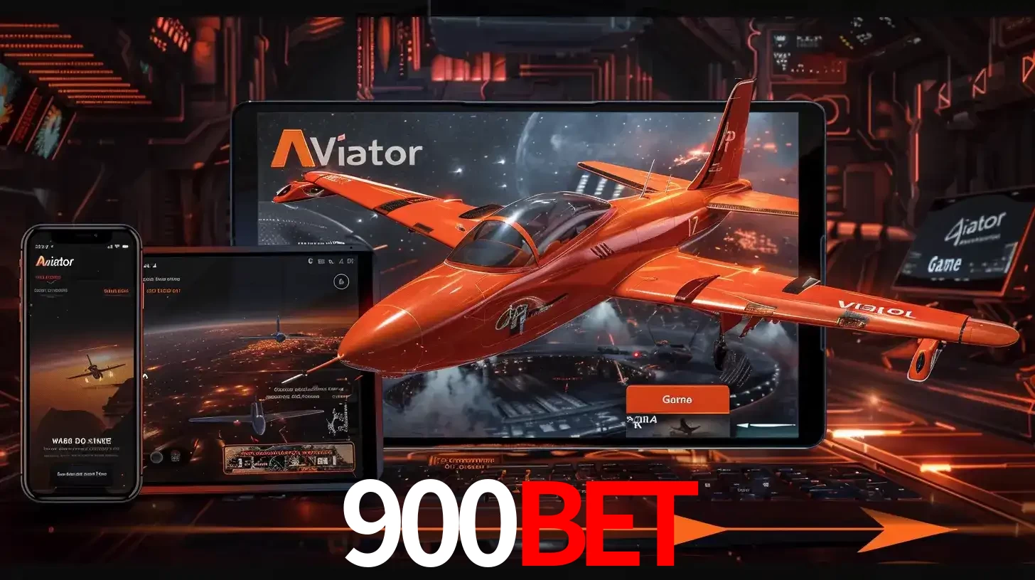 Apresentação tecnológica do jogo Aviator com um avião saindo da tela de um tablet, demonstrando a experiência imersiva em múltiplos dispositivos no 900BET.