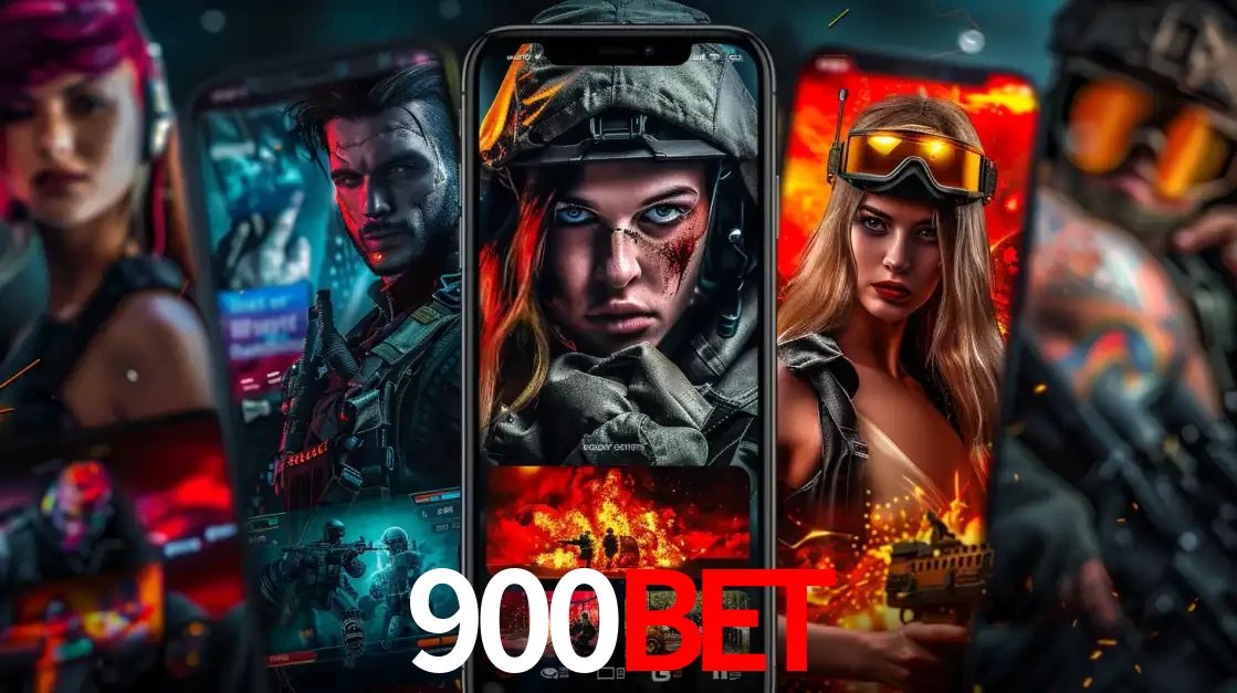Montagem de telas de celular mostrando diversos personagens, masculinos e femininos, de um jogo de tiro, ilustrando a diversidade de equipes de e-sports para apostar no 900BET.