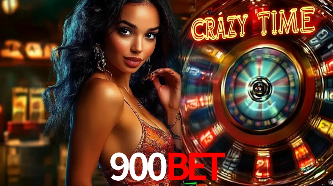 Mulher elegante ao lado da vibrante roda da fortuna do jogo de cassino ao vivo Crazy Time, um dos game shows mais populares e cheios de prêmios do 900BET.
