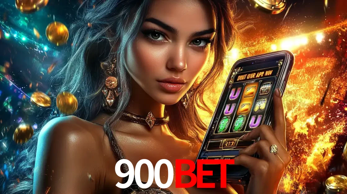 Mulher elegante mostrando um jogo de caça-níqueis em seu smartphone, destacando a experiência de cassino móvel oferecida pelo aplicativo 900BET.